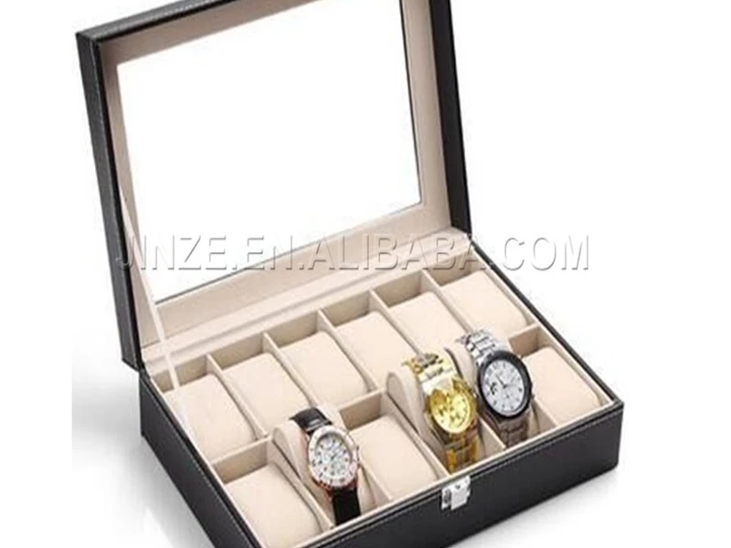 
12 black pu leather watches storage box 
