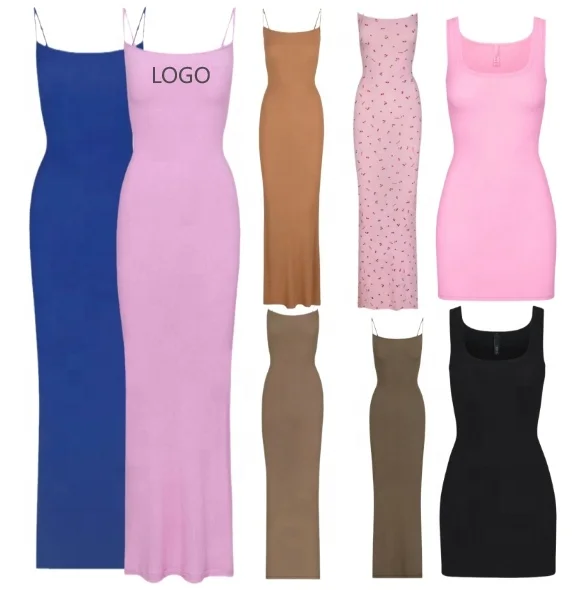 Wholesale Custom Soft Lounge Long Dress Women Fit Party Evening Slit Sexy Ribbed Dress