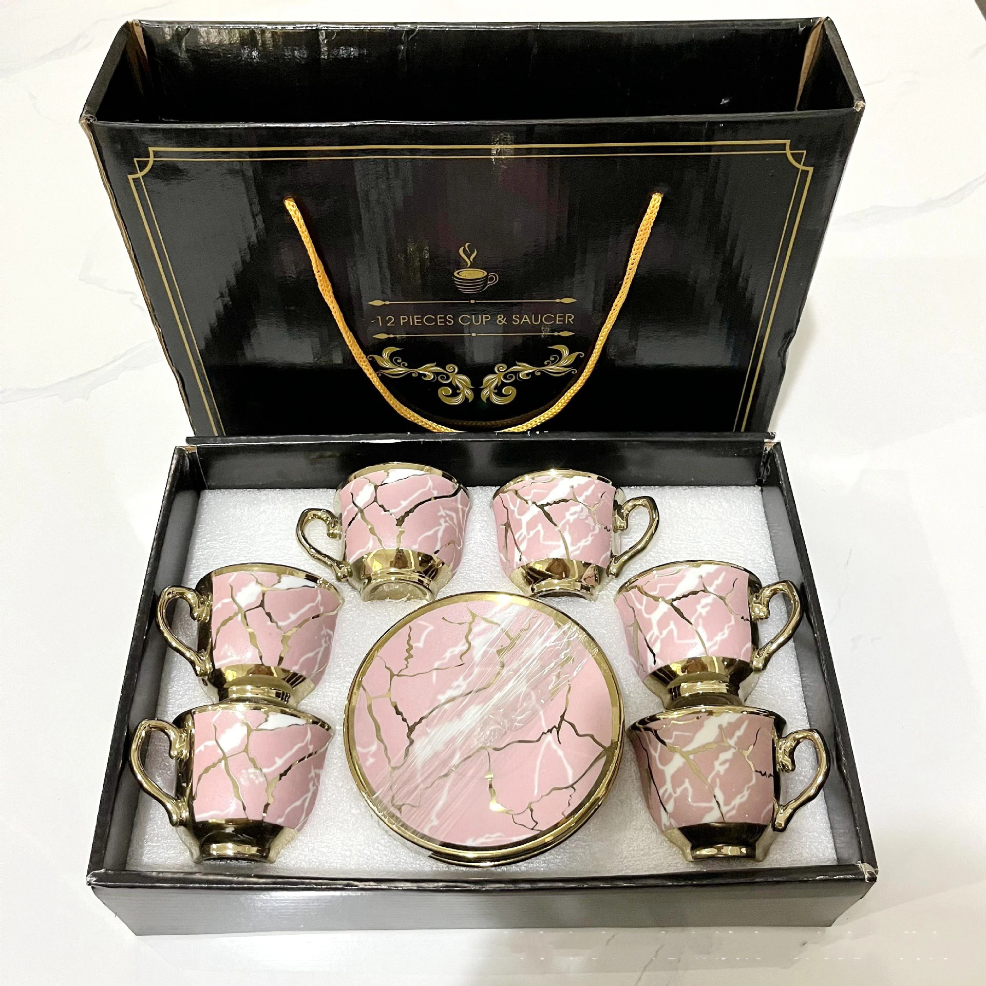 Factory directly High quality 6 sets Luxury Ceramic Fine Porcelain Tea Coffee mugs and Saucers Gift Sets
