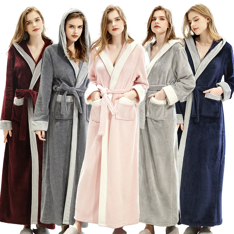 High Quality Bathrobe Pajamas Winter Thicken Flannel Bath Robe Long Plus Size Lovers Couples Night Dressing Gown Nightgown