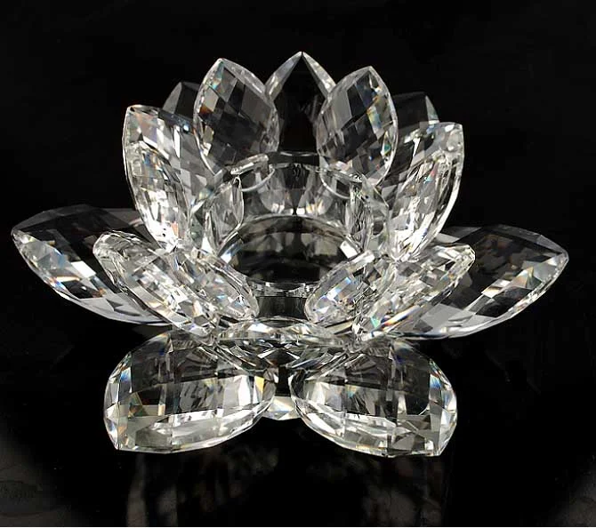Wholesale Lotus Shape Crystal Candle Holder With Base For Feng Shui Decoration