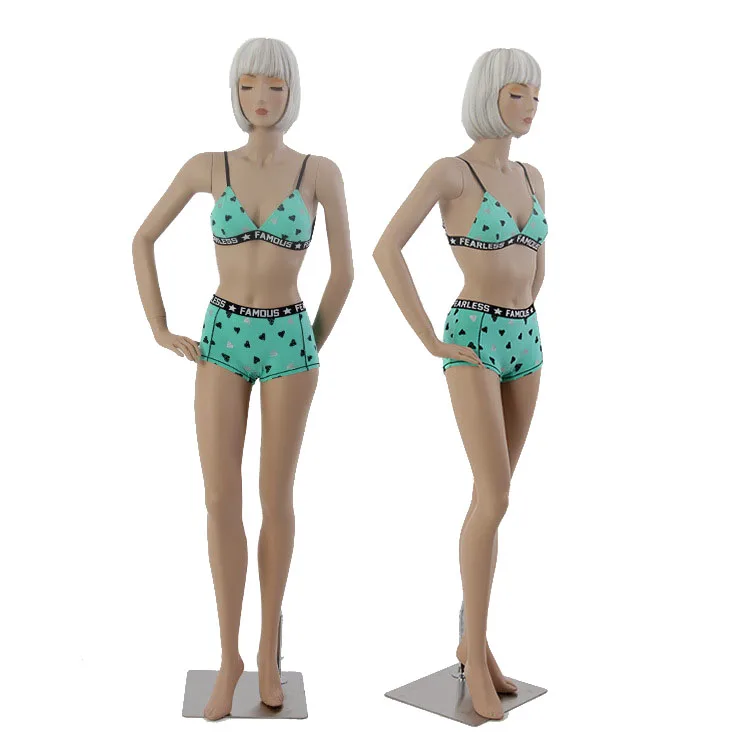 Mannequin underwear display window showcasing female full-body standing dummy FRP resin durable clothing store shelf