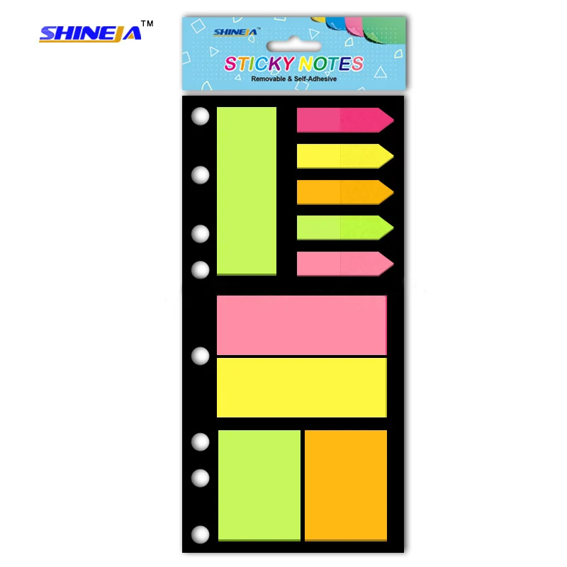 Assorted colorful self-adhesive removable sticky notes set with black cards for notebooks