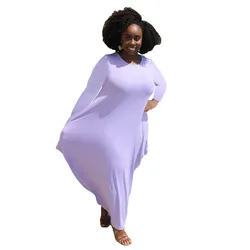 5XL Oversize Solid Color Causal Loose Long Sleeve Women Plus Size Maxi Dresses With Pockets