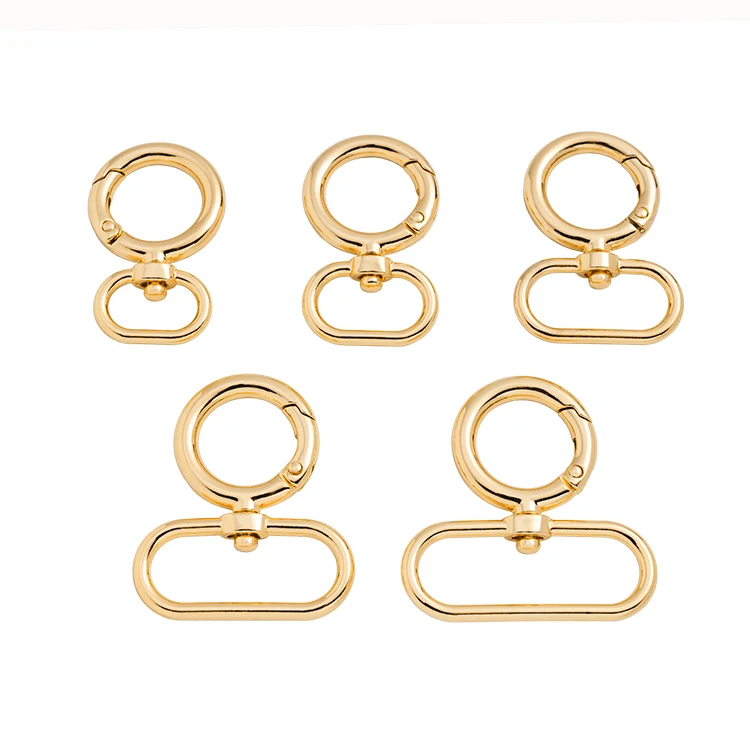 Different Sizes Open Gate Spring Ring Clasp Metal Zinc Alloy Spring Round Clip Hooks Key Ring Bag Hardware