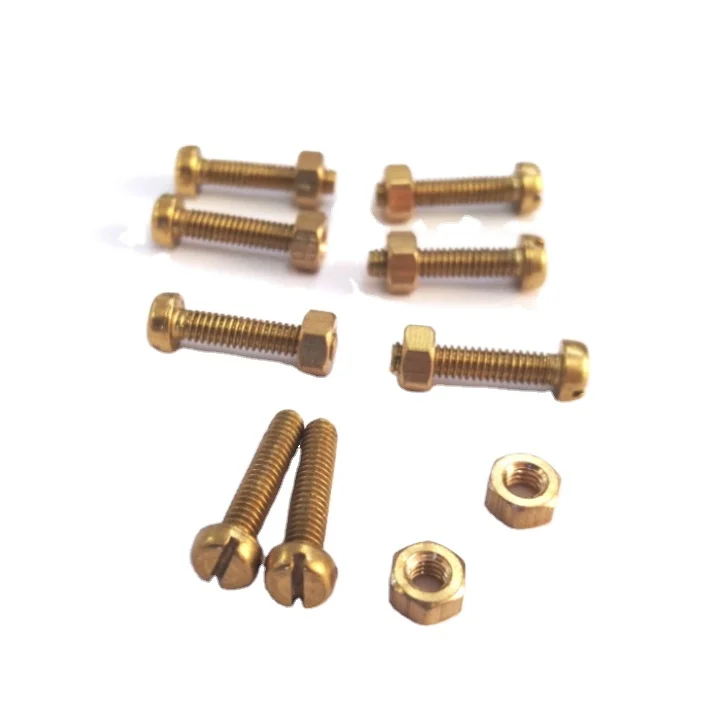 China Manufacturer 10.9 grade long slotted round head brass screw gold bolts and nuts