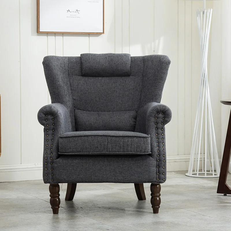 Cheap simple fancy linen accent Armhair Chaise Lounge Single Seat solid wood living room Leisure Chair