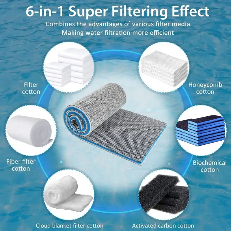 8D Aquarium Filter Sponge Media 8-Layer No Glue Filter Pads Fish Tanks Accessories Aquaseal Skimmer Pond Filter Cotton