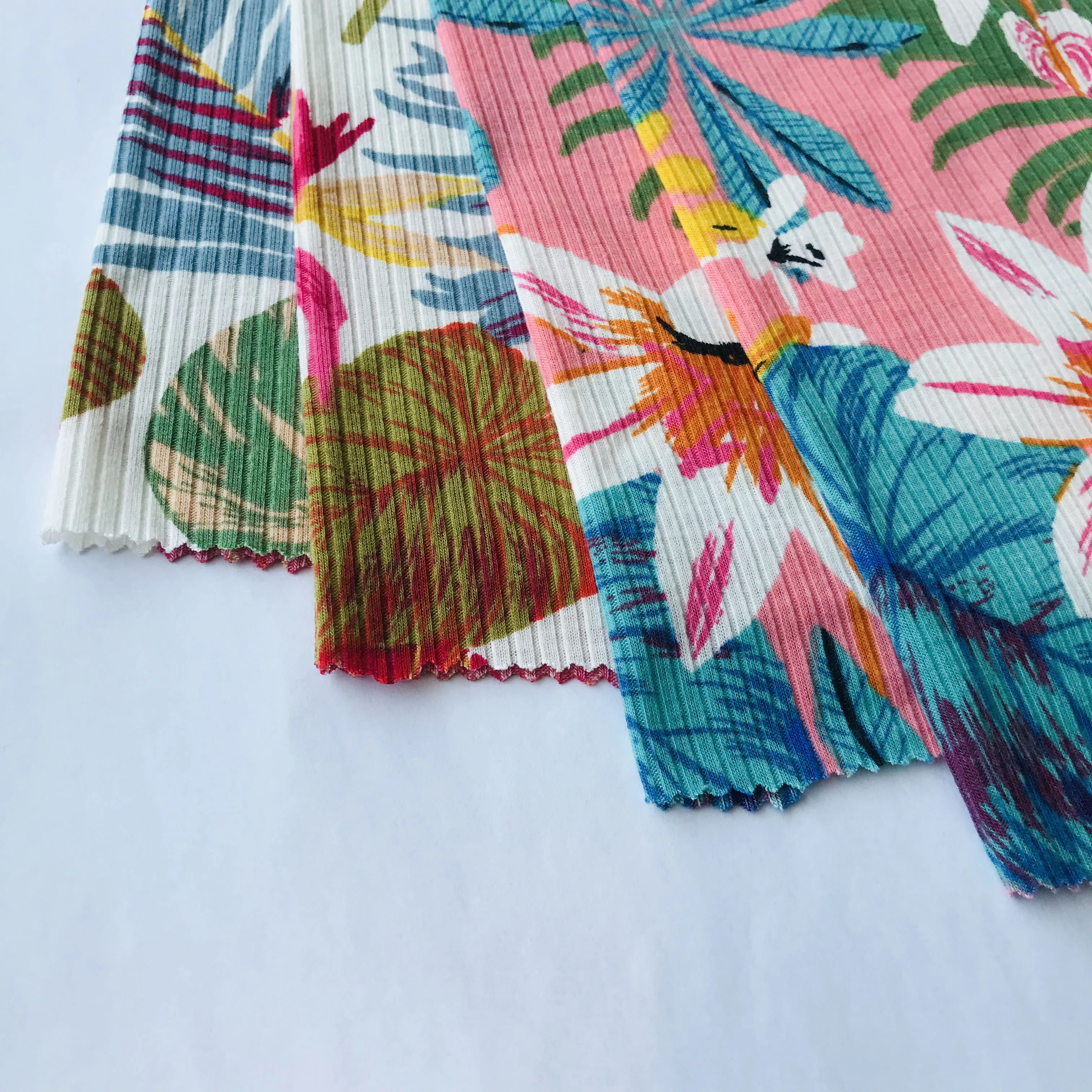 Shaoxing Rib Printed Fabrics Textiles 96%polyester 4%sp 4*2 Screen Printing Free 100% Polyester Weft Knitted Soft Hand Feel **