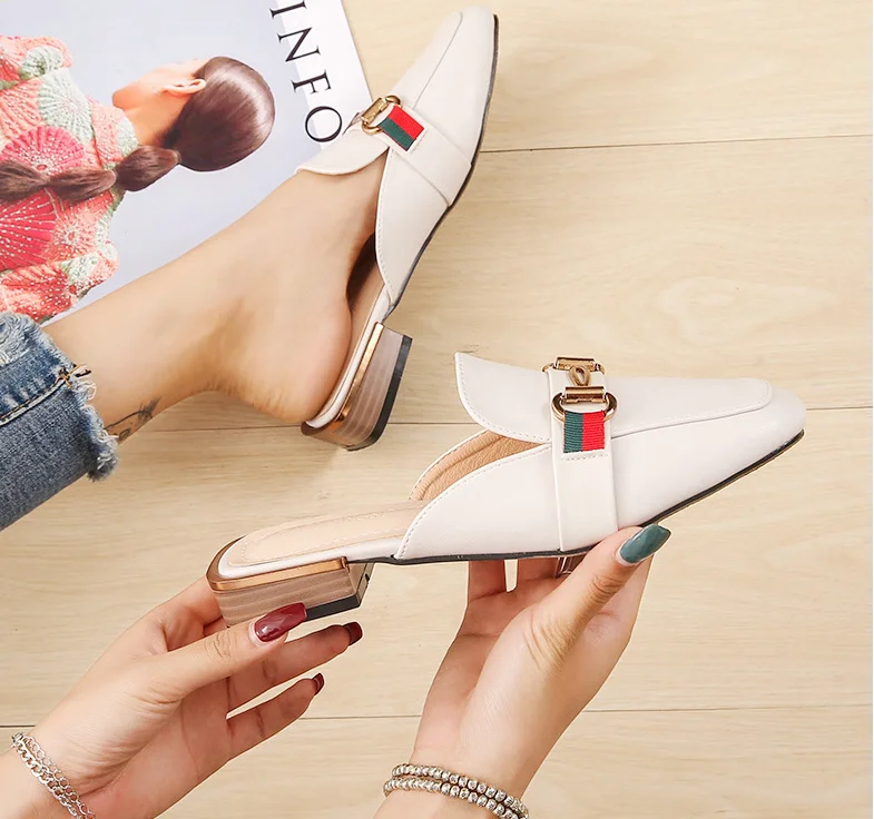 2020 women flat pumps mules outdoor slippers  square head  daily wear comfortable  flat shoes for ladies girls casual wear