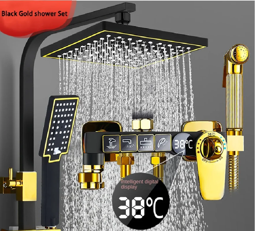 Black Gold Bathroom sets thermostatic shower mixer bathroom and Thermostatic shower System faucets Bathroom Shower head Set