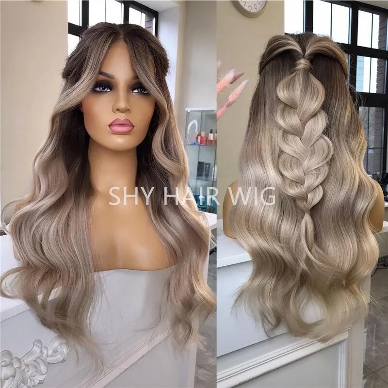 Dusty Blonde Raw Cambodian Hair Lace Frontal Wigs Pelucas Cabello Humano Barata Balayage Blonde Hair With New Design