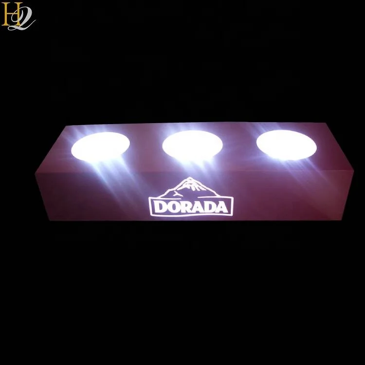 2020 fashion luxury customize counter top led Illuminate 3 bottles acrylic display with logo light up on front