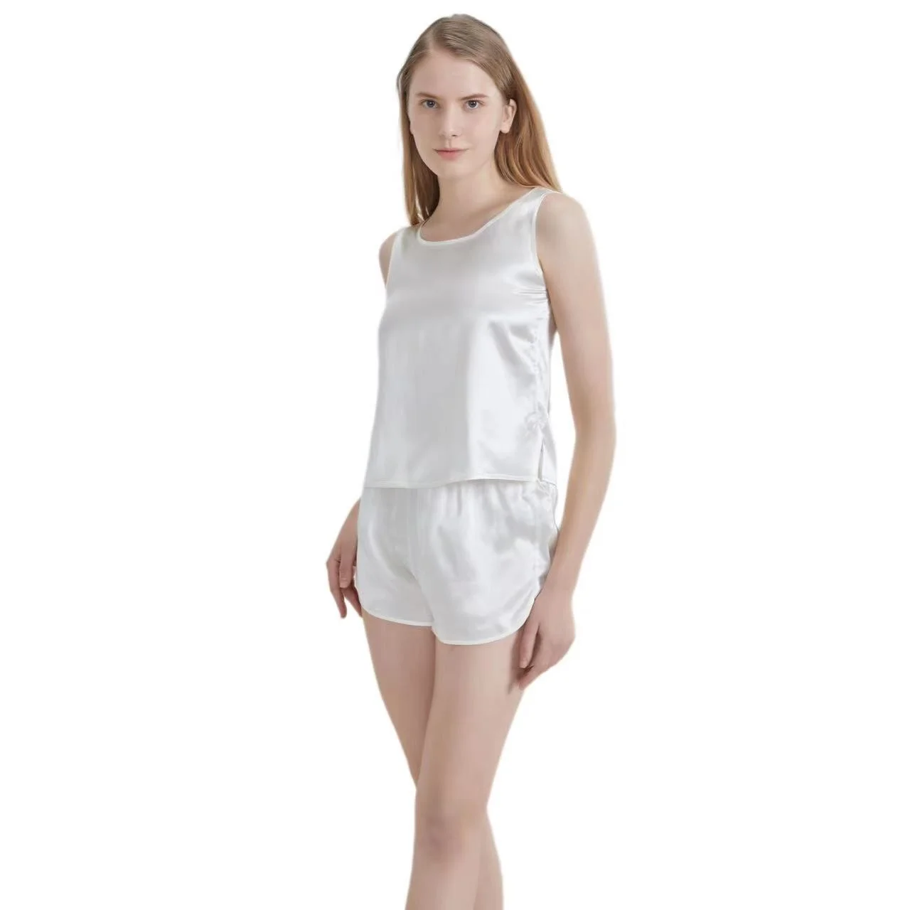 Luxury silk sleeveless vest and shorts for women 22 momme 100% pure silk sleeveless sleepwear sets silk sleepwear