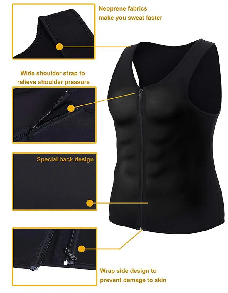 Sample Free Low MOQ LOGO Custom gym wear for men Men Waist Trainer Vest Hot Neoprene Sauna Suit  Zipper Tank