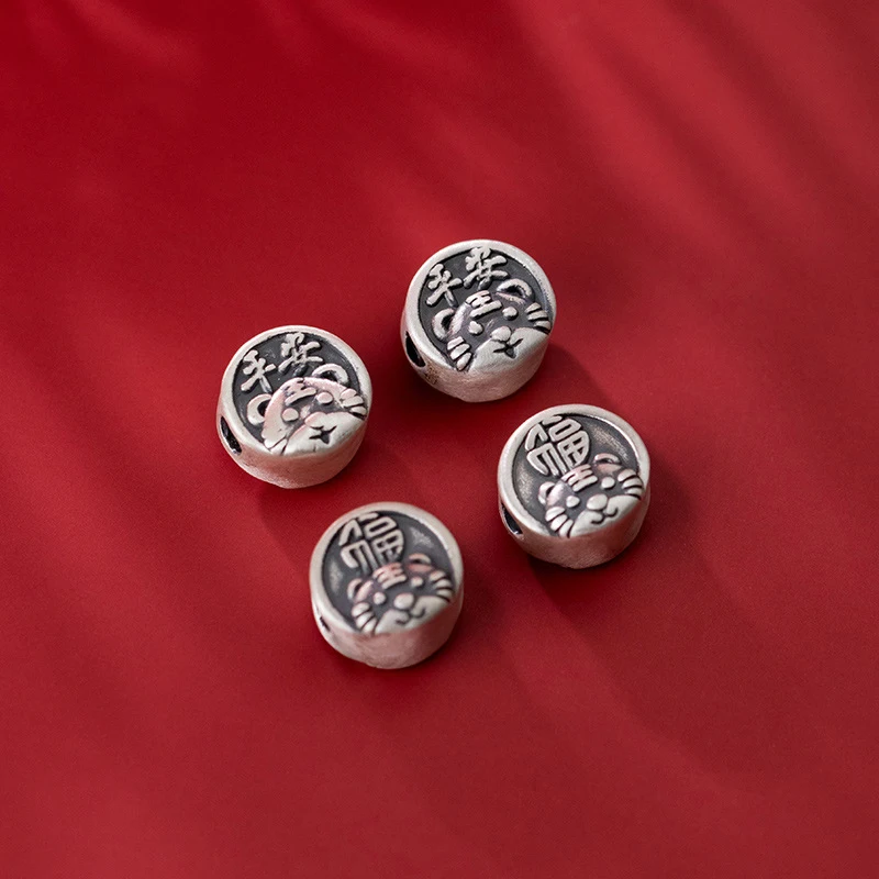 3D tiger scattered beads 999 Sterling Silver retro lovely animal beads DIY jewelry accessories wholesale