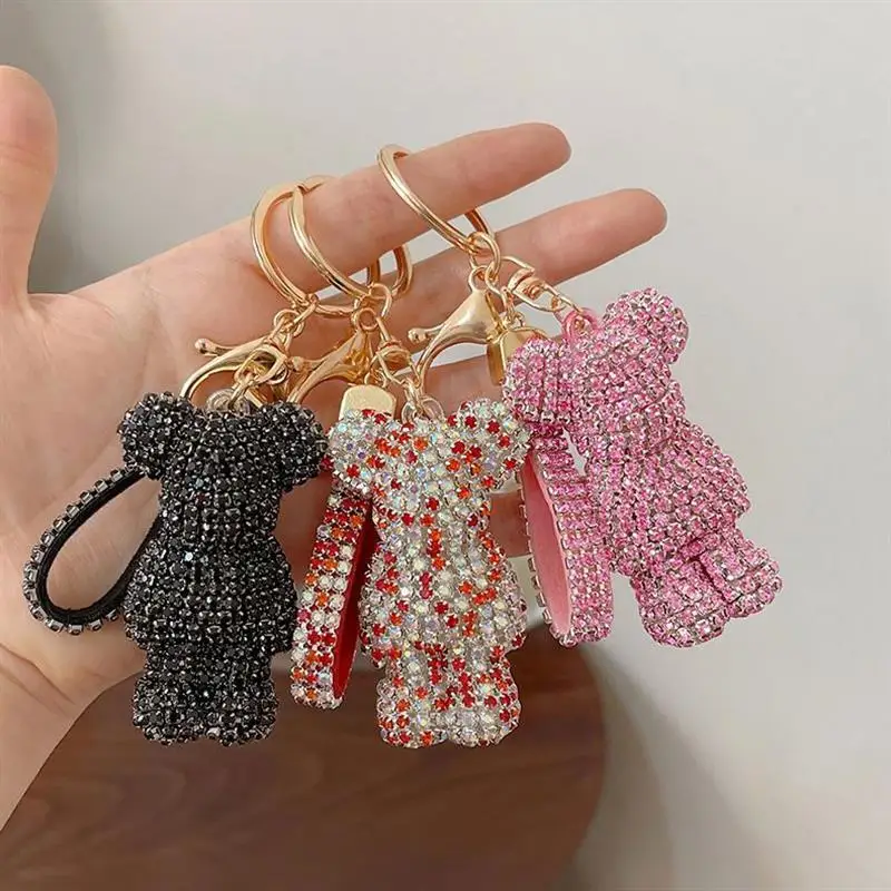 Wholesale Bling Teddy Bear Keychain Cute Key Chains Car Accessories Fashion Rhinestones Bea Keychains for Women Girls