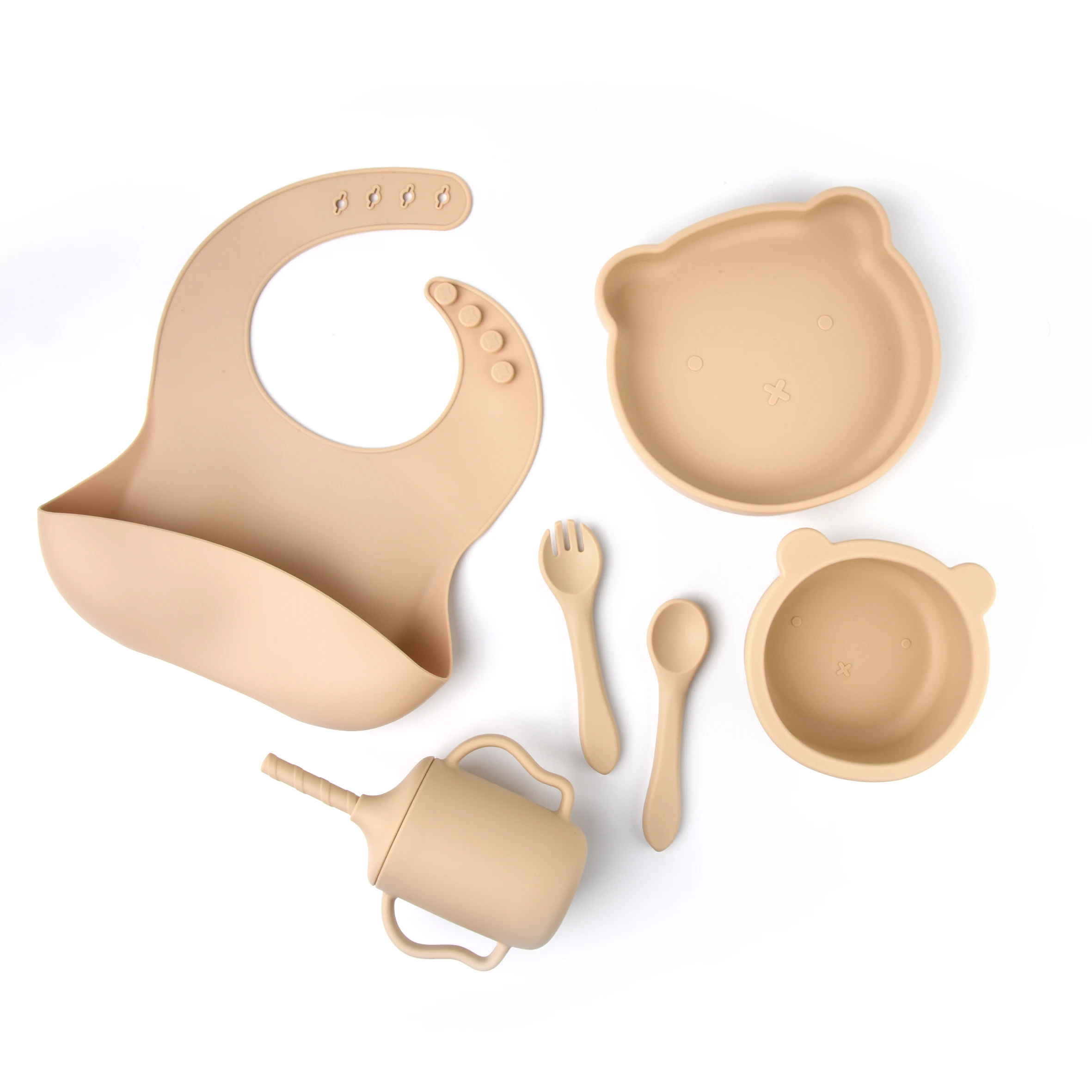 YLA Wholesale Silicone Dinner Plate Set Bear Style Plate Bowl Spoon And Silicone Bib Sets For Babies