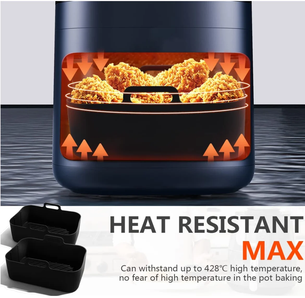 Amazon hot selling high quality kitchen cooking tool Durable Air Fryer Accessories Silicone Pot with Handle Non stick