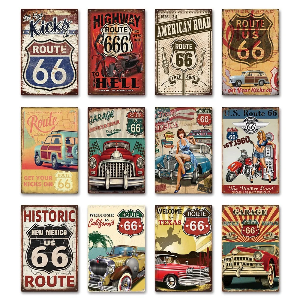 Putuo Decor New Design Route 66 Vintage Tin Sign Poster Highway Metal Printing Plaque Sign Garage Bar Decoration