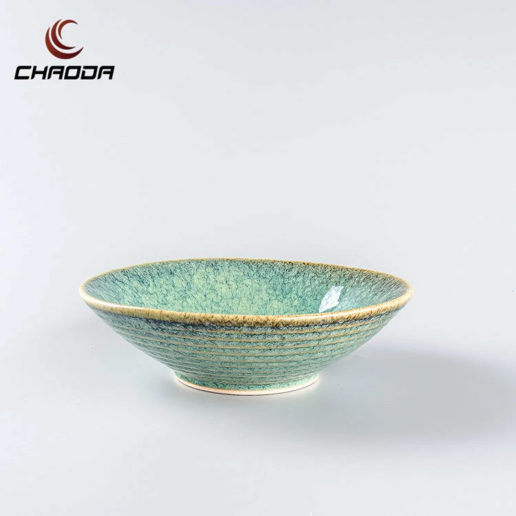 Chaoda 6-9 Inch Ceramic noodle bowl green glazed porcelain round bowls soup bowl for hotel