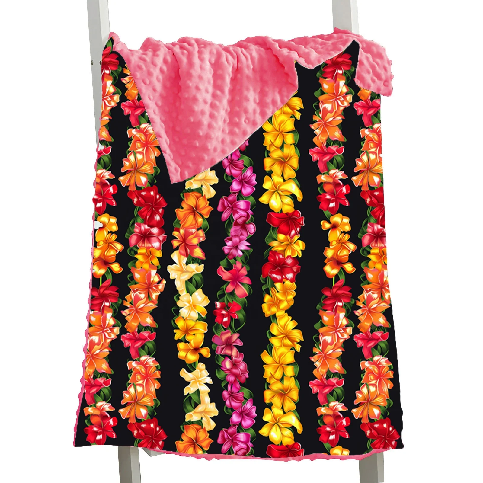 Hot Sale PuaKenikeni Lei Print Blue Colorful Flowers Hawaii Style Minky Baby Blanket For Halloween Christmas Gift