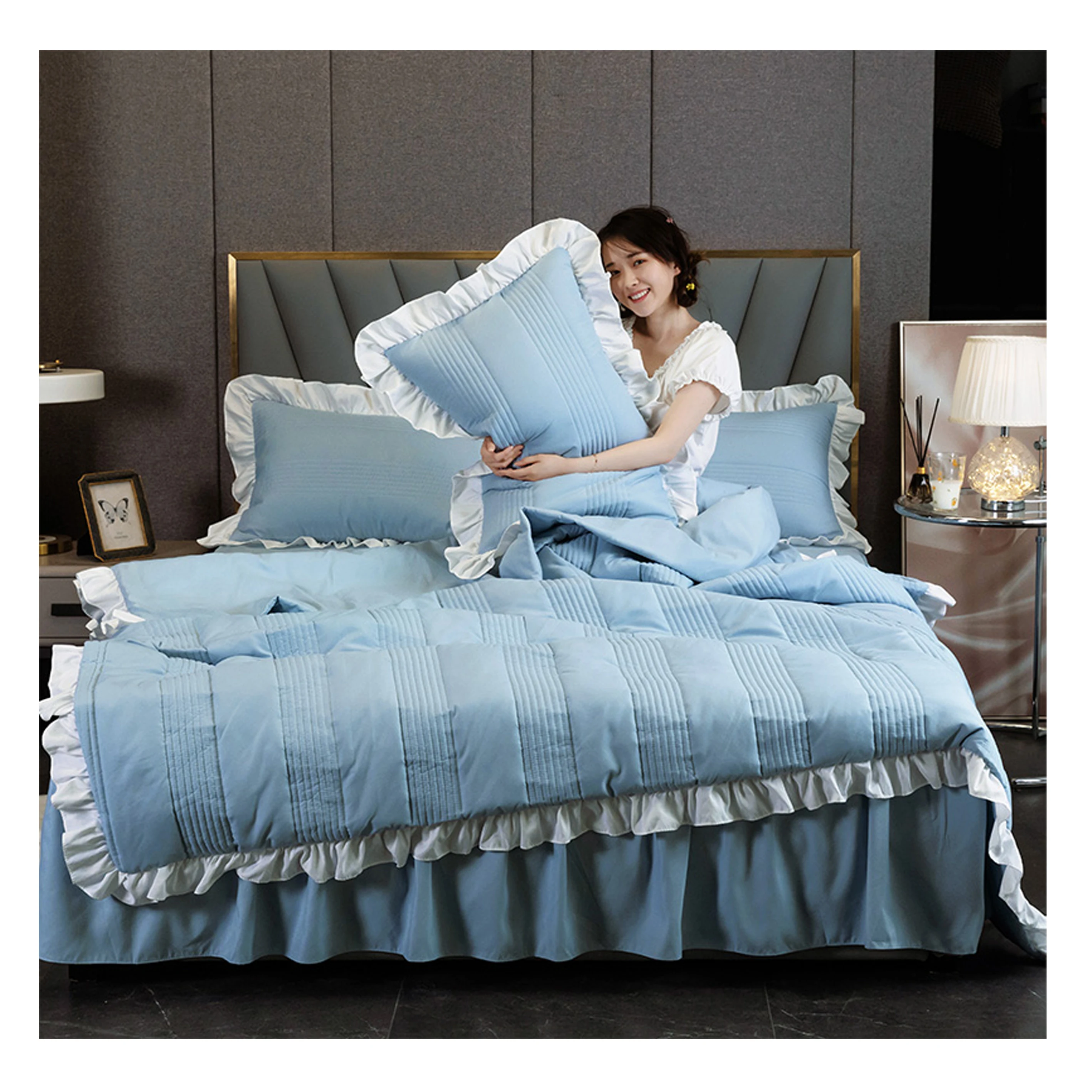 Quilt Bedspread Cotton Vintage Quilts Designers Bedspread Patchwork Chinese Printing Edredon with Lace