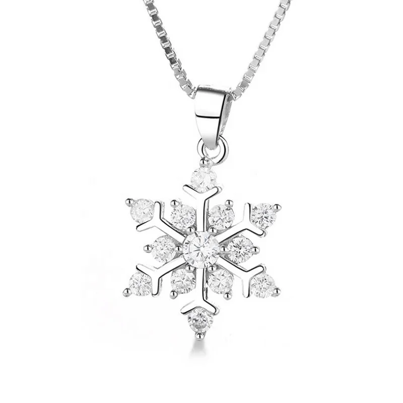 Silver Snowflake Pendant, Winter Christmas Theme Pendant Set With Crystals