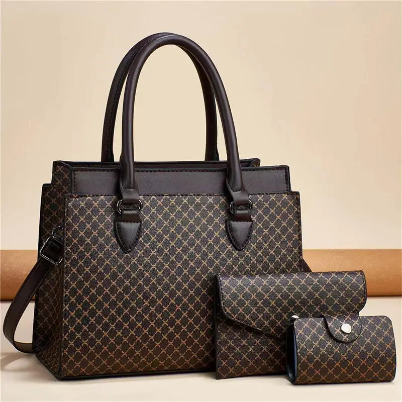 Customized Logo with Minimum Quantity PU Leather Handbag and Small Purse 3 in 1 Women Handbag Sets Handbags Wholesale