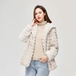 DAMOCHIC Wholesale Faux Fur Coats for Ladies Hooded Casual Loose Thermal Jacket Long Sleeve Winter Plus Size Mink Coat 2022