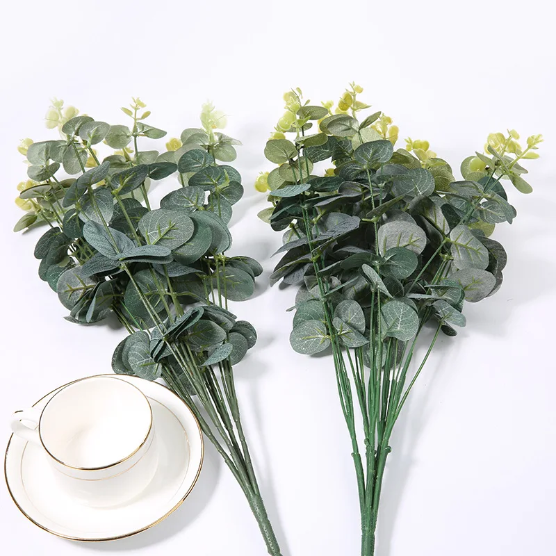 High Quality Artificial Plants Green Leaf Eucalyptus Branch Bouquet Wedding Christmas Indoor Outdoor Decor Decoration