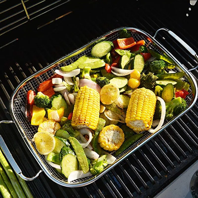 Oven BBQ grill stainless steel welded wire mesh basket for house cooking,kitchen stainless steel grill basket for outdoor BBQ