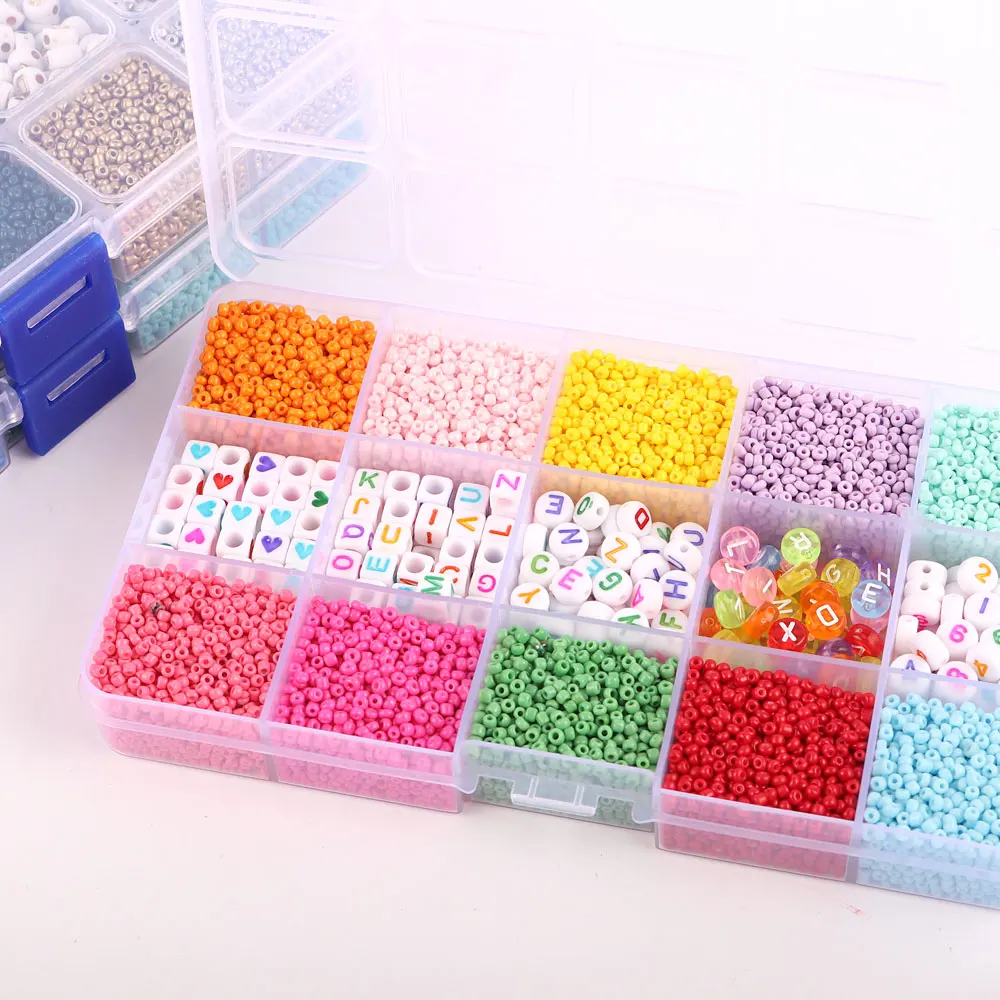 1800pcs DIY 4mm Glass Beads Set 250pcs 6mm Round Square Acrylic Alphabet Letter Beads Glass Seed Beads