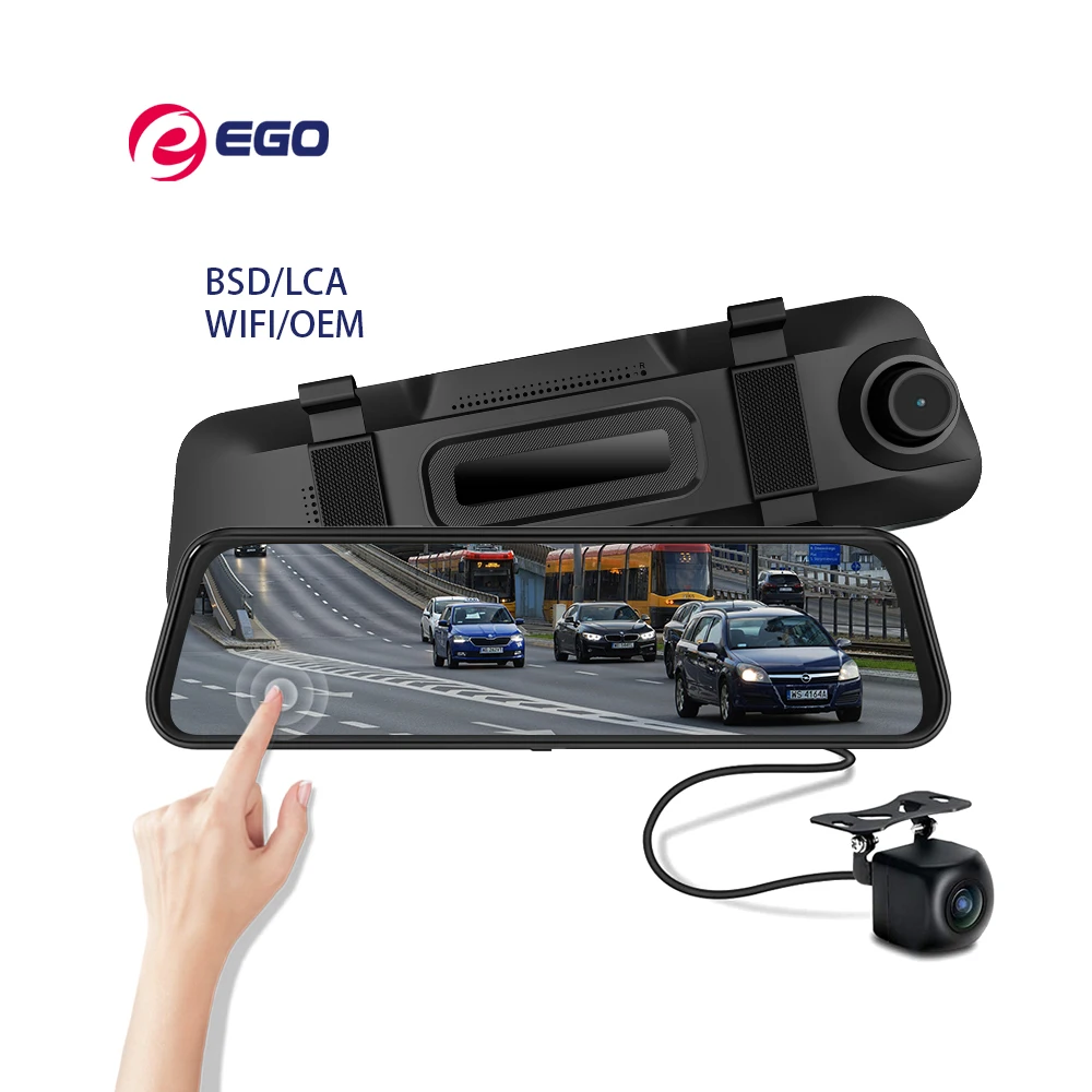 Эго 2k сенсорный экран запись Ультра-прозрачная передняя и задняя двойная камера приборной панели автомобиля зеркало заднего вида Dash