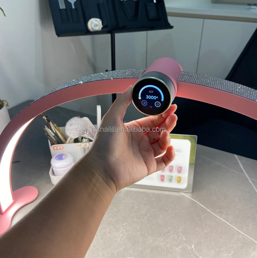 New Design Diamond Light Half Moon Lamp For Nail Table Adjustable Brightness Arch Ring With Time Display  Beauty Lamp