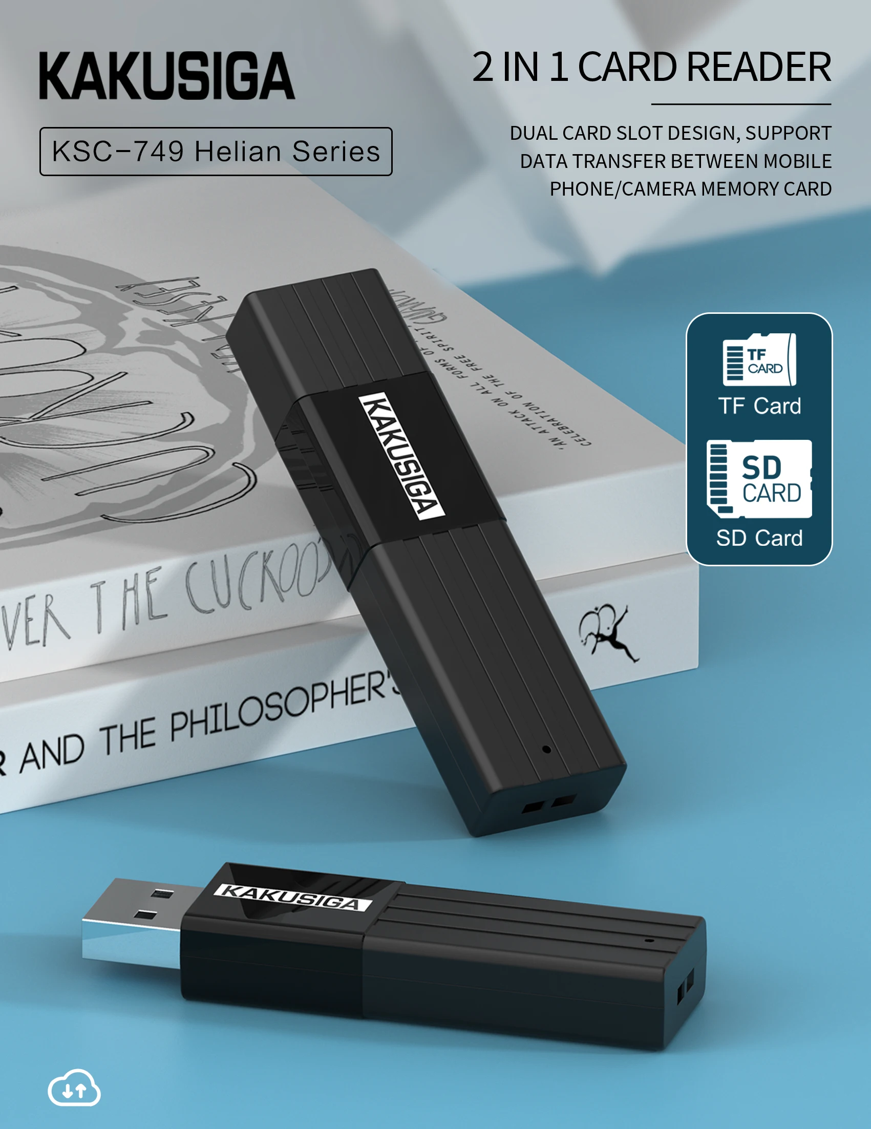 2 in 1 Card Reader USB2.0 KAKU/KAKUSIGA New Arrival OTG ABS 480M/S 5V USB TF SD Reader Memory Card Converter Adapter
