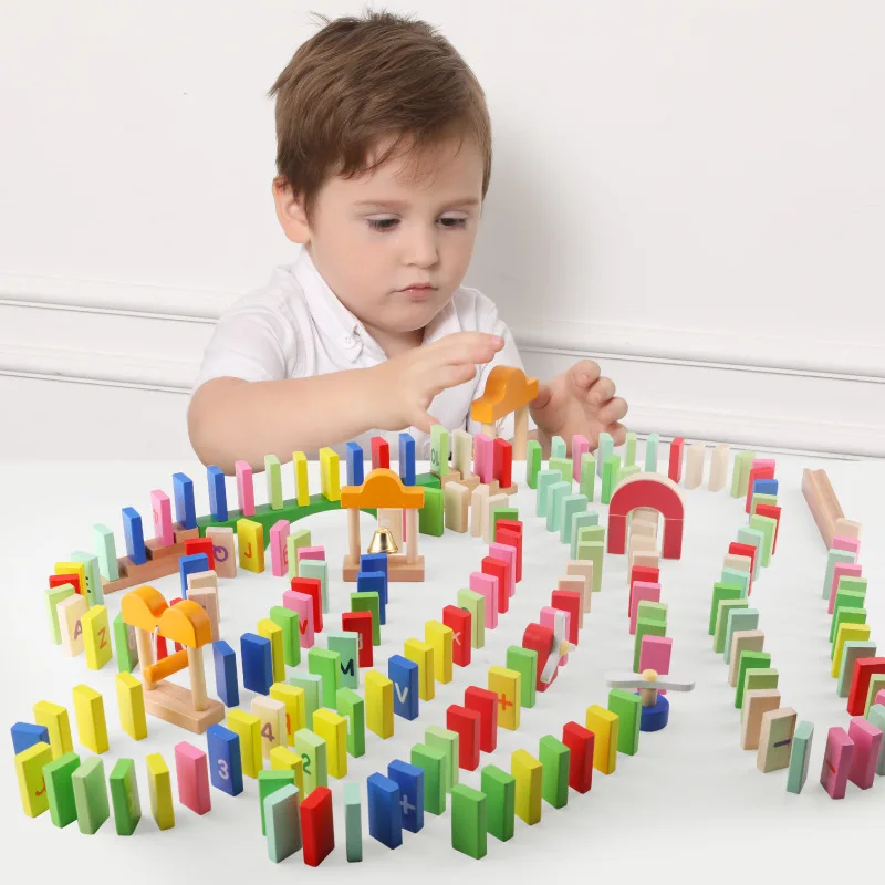 Block dominoes 200 pieces of numeral alphabet arithmetic puzzle wooden dominoes