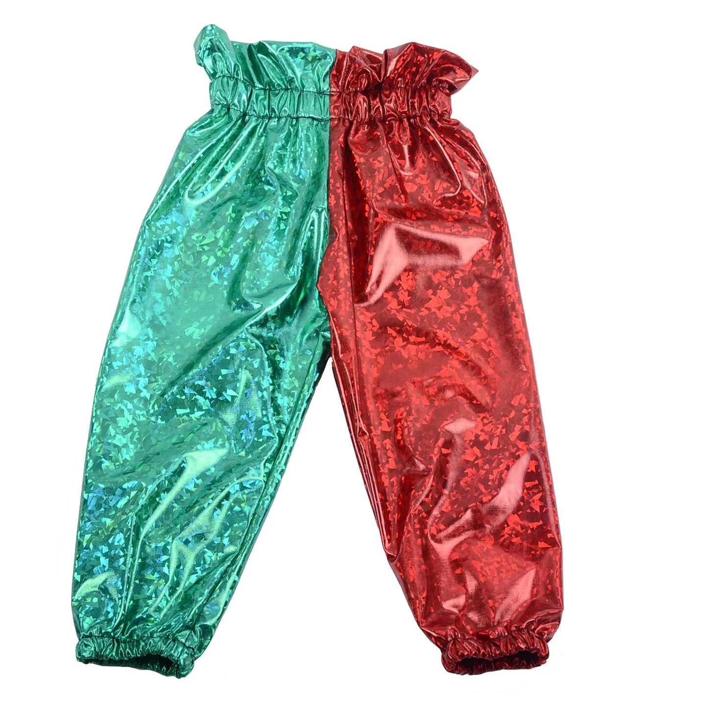 Wholesale Ruffle Hem Flared waist Thin leather Christmas Left leg red+green right leg Thin leather Baby Girl pant