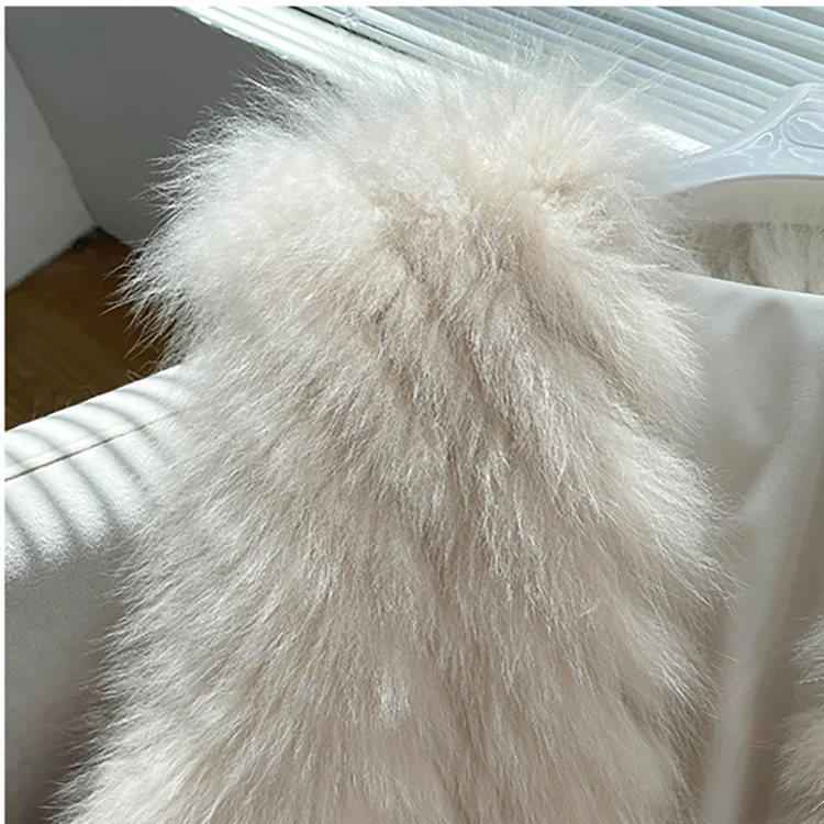 BINGKE spring 2024 women clothing white grey blue beige knit winter women fox fur vest for woman