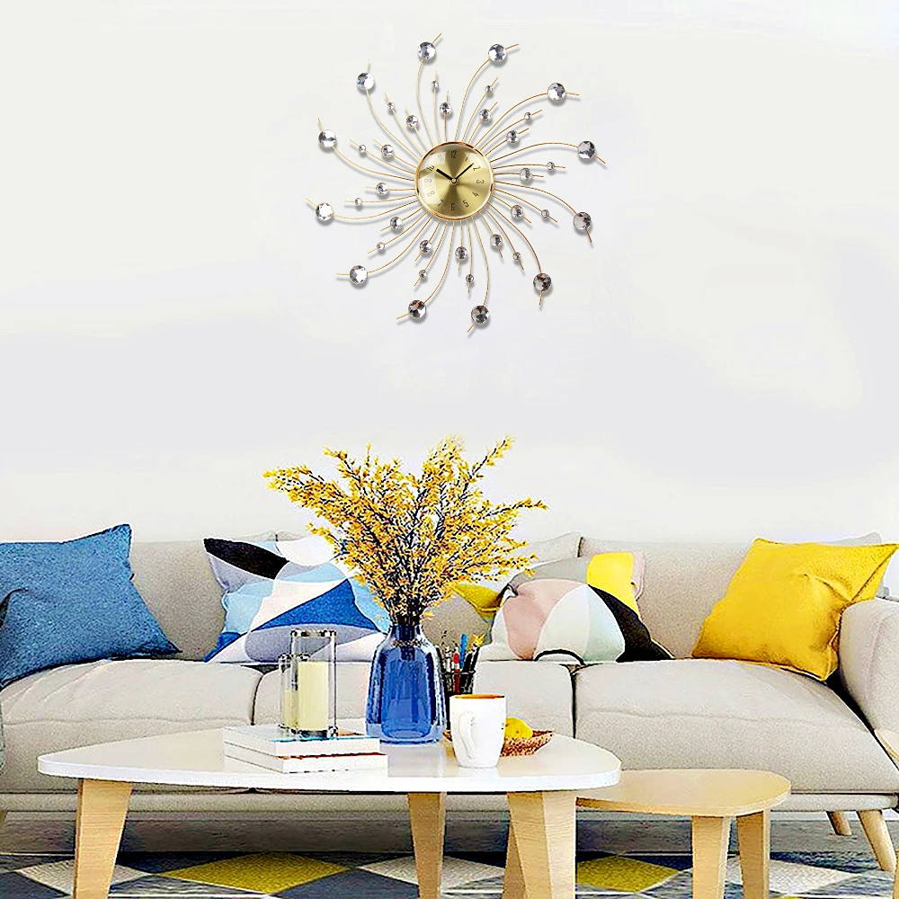 big metal craft modern Wall Clocks home Decoration luxury decorative wall clock 50cm metal Crystal clock wall design retro art