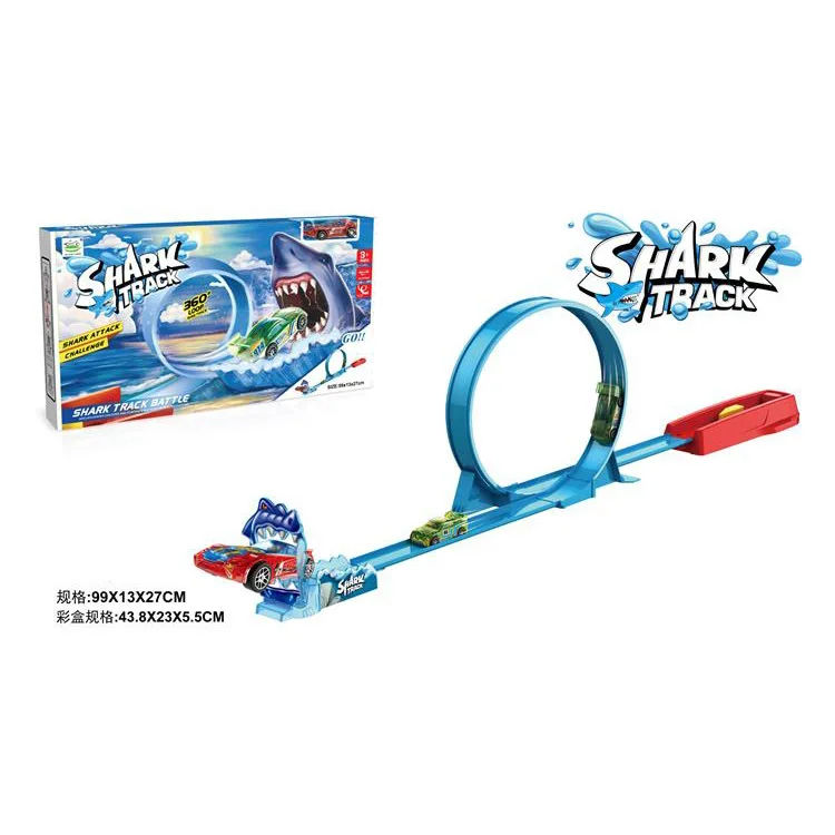 Catapult shark track creative children DIY Rotating roller coaster racing track interactive game metal car track toy