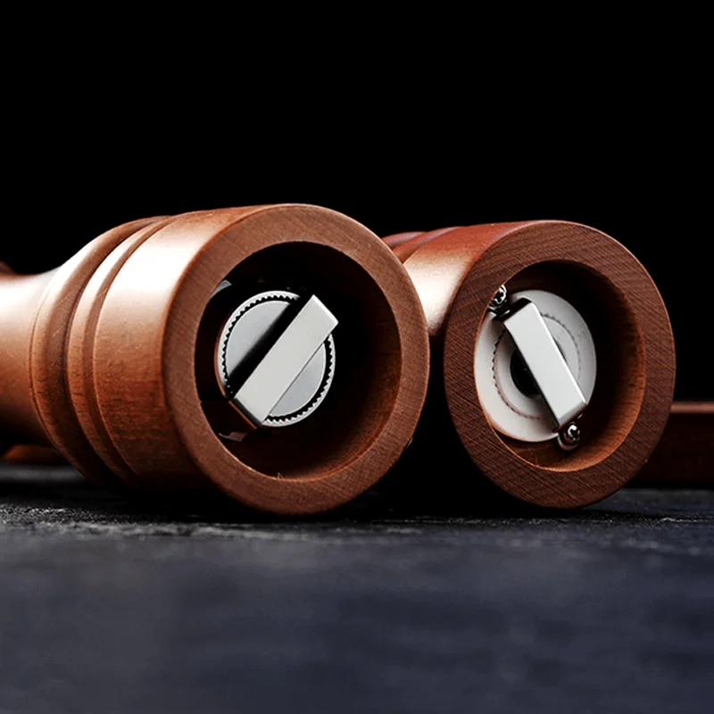 Manual Spice Mill Beech Wood Black Pepper Mills Adjustable Wooden Salt And Pepper Grinder Set