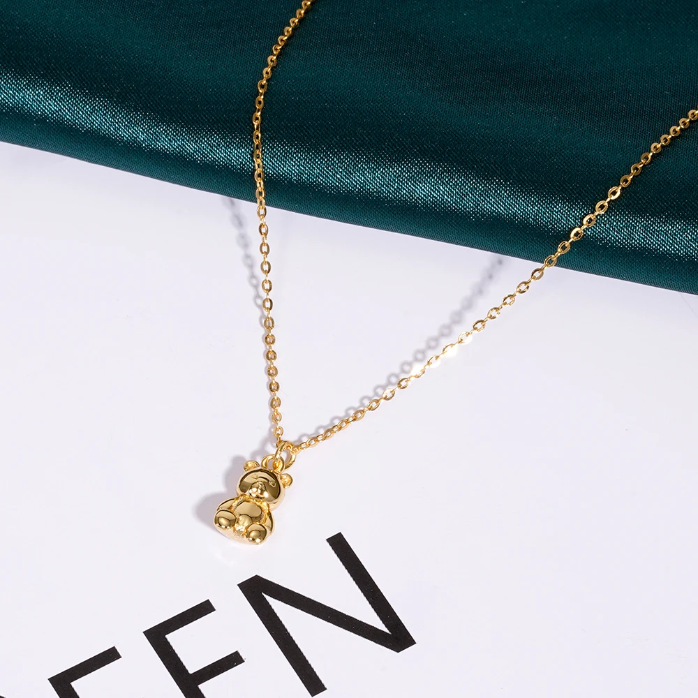 925 Sterling Silver Mini Bear Doll Necklace Cartoon Cute Teddy Quality Assurance Popular 18k Gold Plated Jewelry For Women