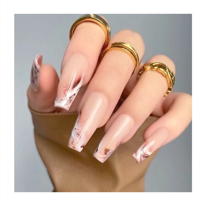 New Custom Private Label Long Coffin Nails Supply Wholesale Nude Tips Paint Black Red Color Decorative Acrylic OEM Fake Nails