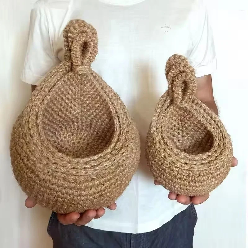 Handwoven Boho Jute Rope Foldable Wall Hanging Basket Eco-Friendly Vegetable Fruit Storage for Pantry Foldable Sundries Basket