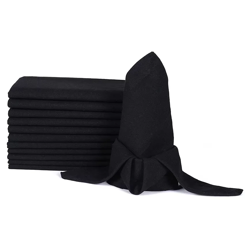Cheap Wholesale Soft Tropical Table Covers Napkins Black Spun Polyester 20'20' Highly Absorbent Table Cloth Dinner Napkins