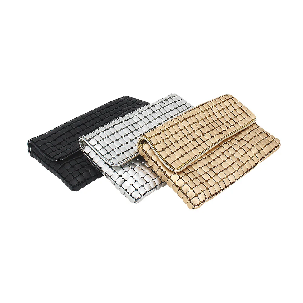 
Aluminum Flap Envelope Purse Metallic Clutch Evening Crossbody Handbag Chain Bags 