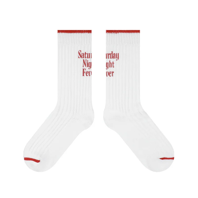 Wholesale plain solid color fashion cotton custom letter socks logo ribbed crew socks