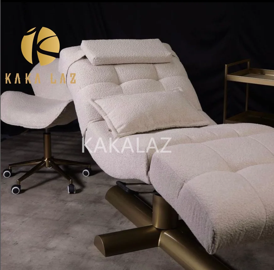 Золотая изогнутая кровать для ресниц массажный стол электрическая лица