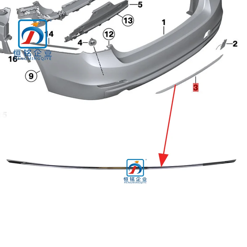 Matte 3 Series F30 F35 Rear Bumper Strip Chrome Moulding Trim 51127384573